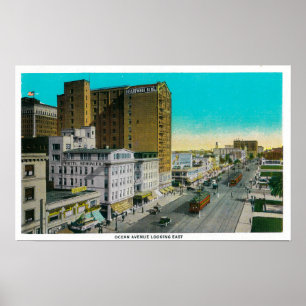 Ocean Avenue die naar het oosten kijkt, Long Beach Poster
