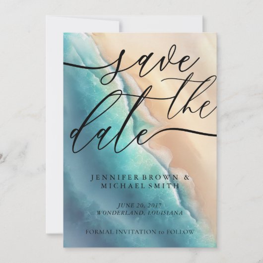 Ocean Beach Aangepaste handtekening Save The Date (Voorkant)