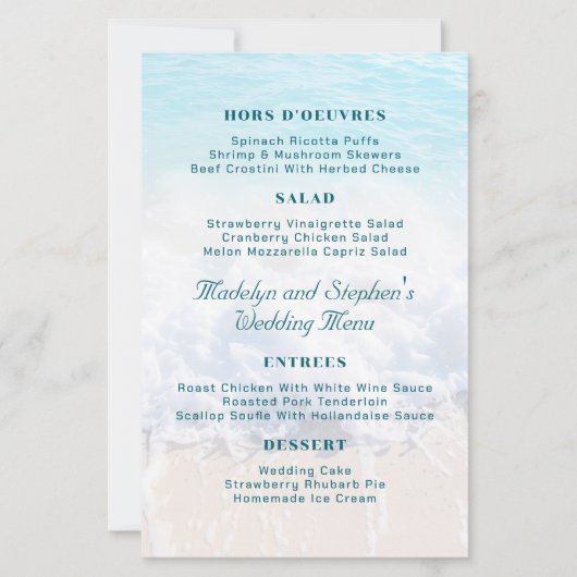 Ocean Beach Achtergrond Trouwmenu Sjabloon (Voorkant)