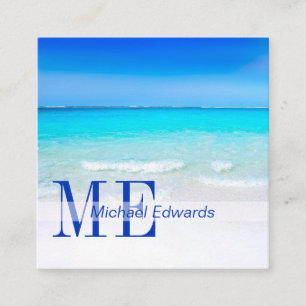Ocean Beach Aqua Blue Zee Travel Moderne Monogram Vierkante Visitekaartje