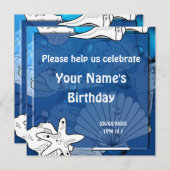Ocean Beach Birthday Party Seashell Custom Invite Kaart (Voorkant / Achterkant)