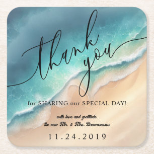 Ocean Beach Blue Waterverf Zomerfeest Vierkante Kartonnen Onderzetter