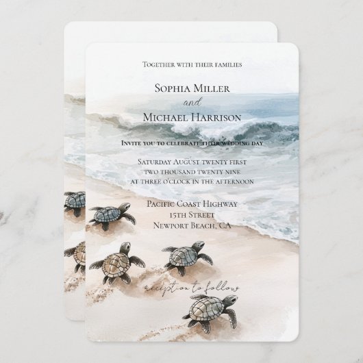 Ocean Beach Coast Sea Turtles Wedding Kaart (Voorkant / Achterkant)