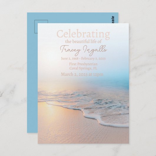 Ocean Beach Funeral Viering van het Leven Briefkaart (Voorkant / Achterkant)