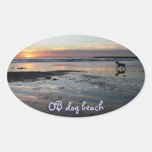 Ocean Beach, hondenstrand Ovale Sticker (Voorkant)