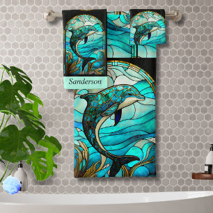 Ocean Beach House Blue Dolphin Faux Verre Tiré
