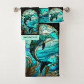 Ocean Beach House Blue Dolphin Faux Verre Tiré (En situation)