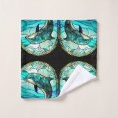Ocean Beach House Blue Dolphin Faux Verre Tiré (Gant de toilette)