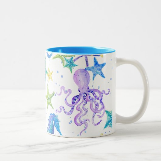 Ocean Beach Kustkust Octopus Seahorse Decor Tweekleurige Koffiemok (Rechts)
