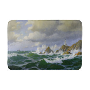 Ocean Beach Lighthouse Waves Boat Rocks Bathmat Badmat