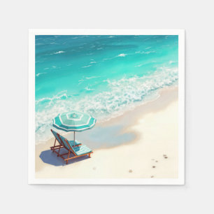 Ocean Beach met Chaise Lounge en parasol Servet