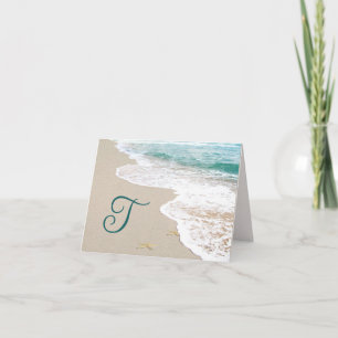 Ocean Beach met Monogram Letter T Notitiekaartje