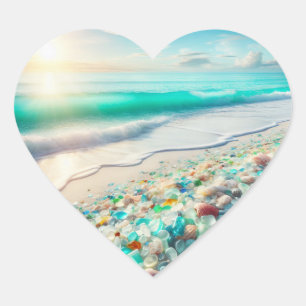  Ocean Beach met Zee Glass Hart Sticker