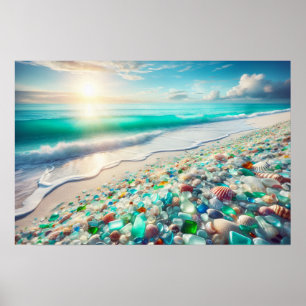 Ocean Beach met Zee Glass Poster