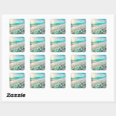  Ocean Beach met Zee Glass Vierkante Sticker (Vel)