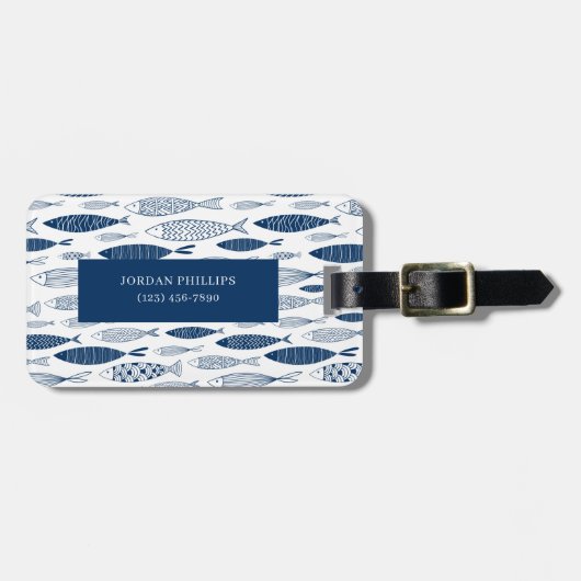 Ocean Beach Nautical Fish Pattern Bagagelabel (Voorkant horizontaal)