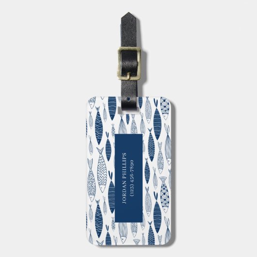 Ocean Beach Nautical Fish Pattern Bagagelabel (Voorkant verticaal)