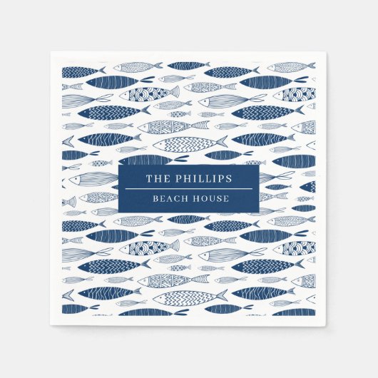 Ocean Beach Nautical Fish Pattern Servet (Voorkant)