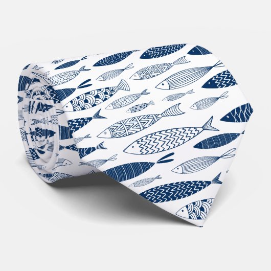 Ocean Beach Nautical Fish Pattern Stropdas (Opgerold)