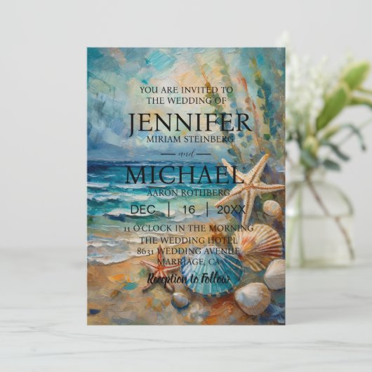 Océan Beach Nautique Mariage Invitations (Debout devant)