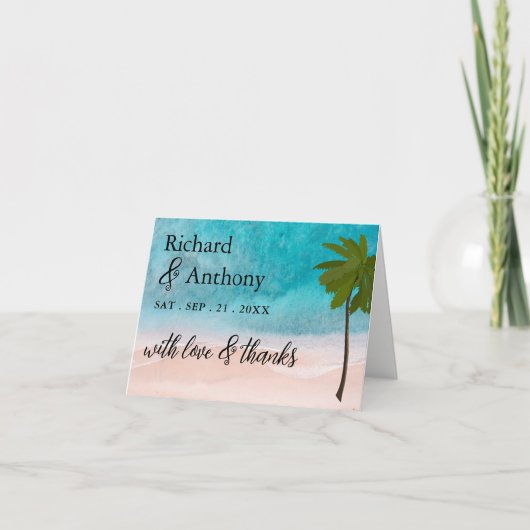 Ocean Beach Palm Tree bruiloft dank u Bedankkaart (Voorkant)