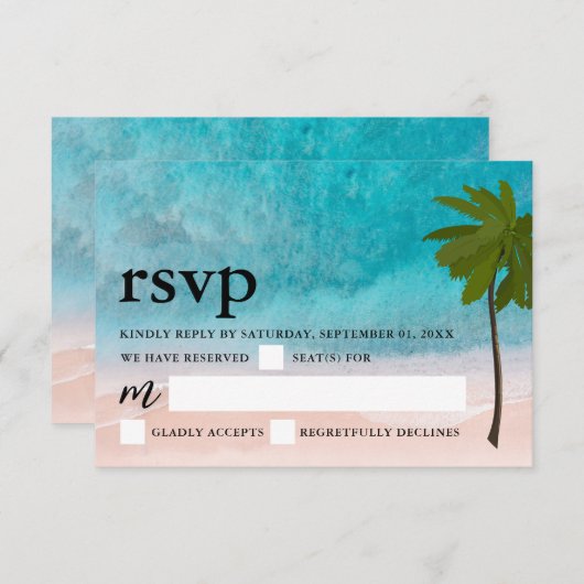 Ocean Beach Palm Tree Bruiloft RSVP (Voorkant / Achterkant)