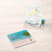 Ocean Beach Palm Tree bruiloft Vierkante Kartonnen Onderzetter (Insitu)