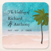 Ocean Beach Palm Tree bruiloft Vierkante Kartonnen Onderzetter (Voorkant)