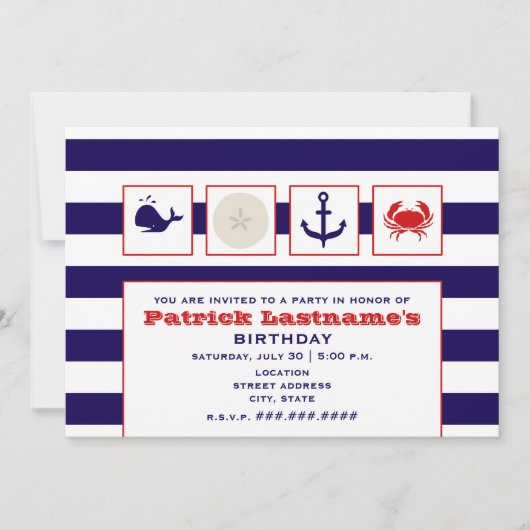 Ocean / Beach / Sailing Birthday Party Kaart (Voorkant)