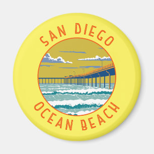 Ocean Beach San Diego Travel Art Vintage Magneet