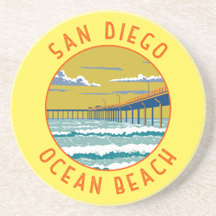 Ocean Beach San Diego Travel Art Vintage Zandsteen Onderzetter