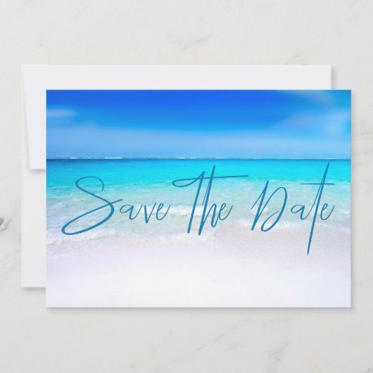Ocean Beach Sand Destination Blue Modern Save The Date (Voorkant)