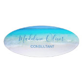 Ocean Beach Sea Travel Aqua Blue Modern Badge (Devant)