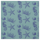 Ocean Beach Seahorse Starfish Crab & Shell Pattern Stof (Swatch)