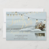 Ocean Beach Seashell String Light Save the Date (Voorkant)