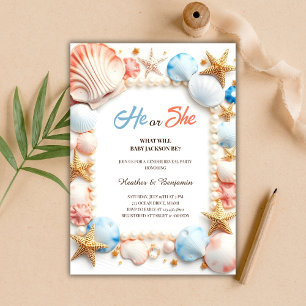 Ocean Beach Seashells Summer Gender Reveal Party Kaart