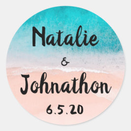 Ocean Beach Seaside Destination Wedding Ronde Sticker