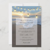 Ocean Beach Seaside String Lights QR Code Wedding Kaart (Voorkant)