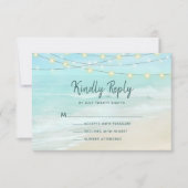 Ocean Beach Summer String Lights Wedding RSVP Kaartje (Voorkant)