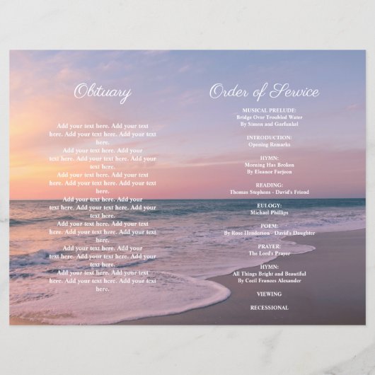 Ocean Beach Sunset Funeral Service Programme de ph (Dos)