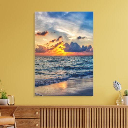 OCEAN BEACH SUNSET PRINT OP STRETCHTE CANVAS (Insitu (Woonkamer))