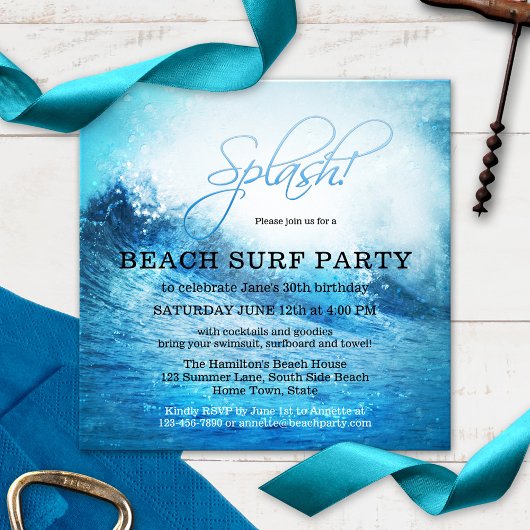 Ocean Beach Surf Summer Party Invitation Kaart