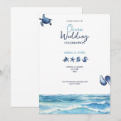 Ocean Beach vibes blue wedding invitation card (Devant / Derrière)