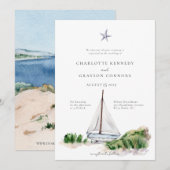 Ocean Beach Watercolor Faire-part de mariage côtiè (Devant / Derrière)