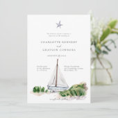 Ocean Beach Watercolor Faire-part de mariage côtiè (Debout devant)