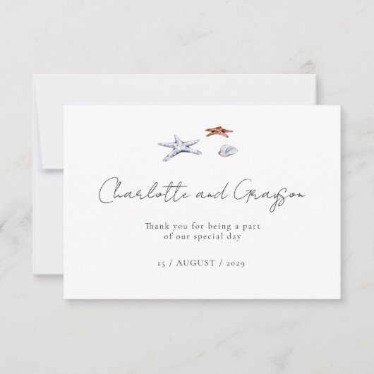 Ocean Beach Watercolor Kust Bruiloft Dank Je Wel Bedankkaart (Voorkant)