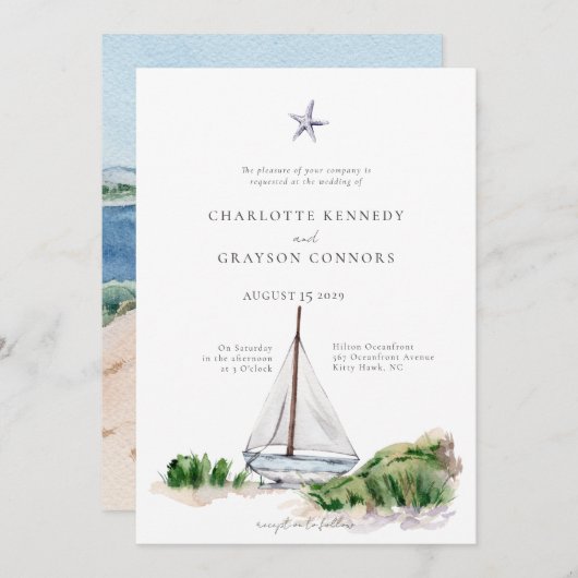 Ocean Beach Waterverf Kustbruiloft uitnodiging (Voorkant / Achterkant)