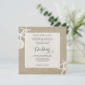 Ocean Beach Wedding Starfish Wood Damask Rustic Kaart (Staand voorkant)