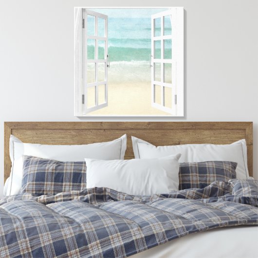 Ocean Beach Window Waterverf Canvas Afdruk (Insitu (Slaapkamer))