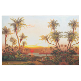 Ocean Beach Zee Tropical Palm Trees Sunset Fabric Stof